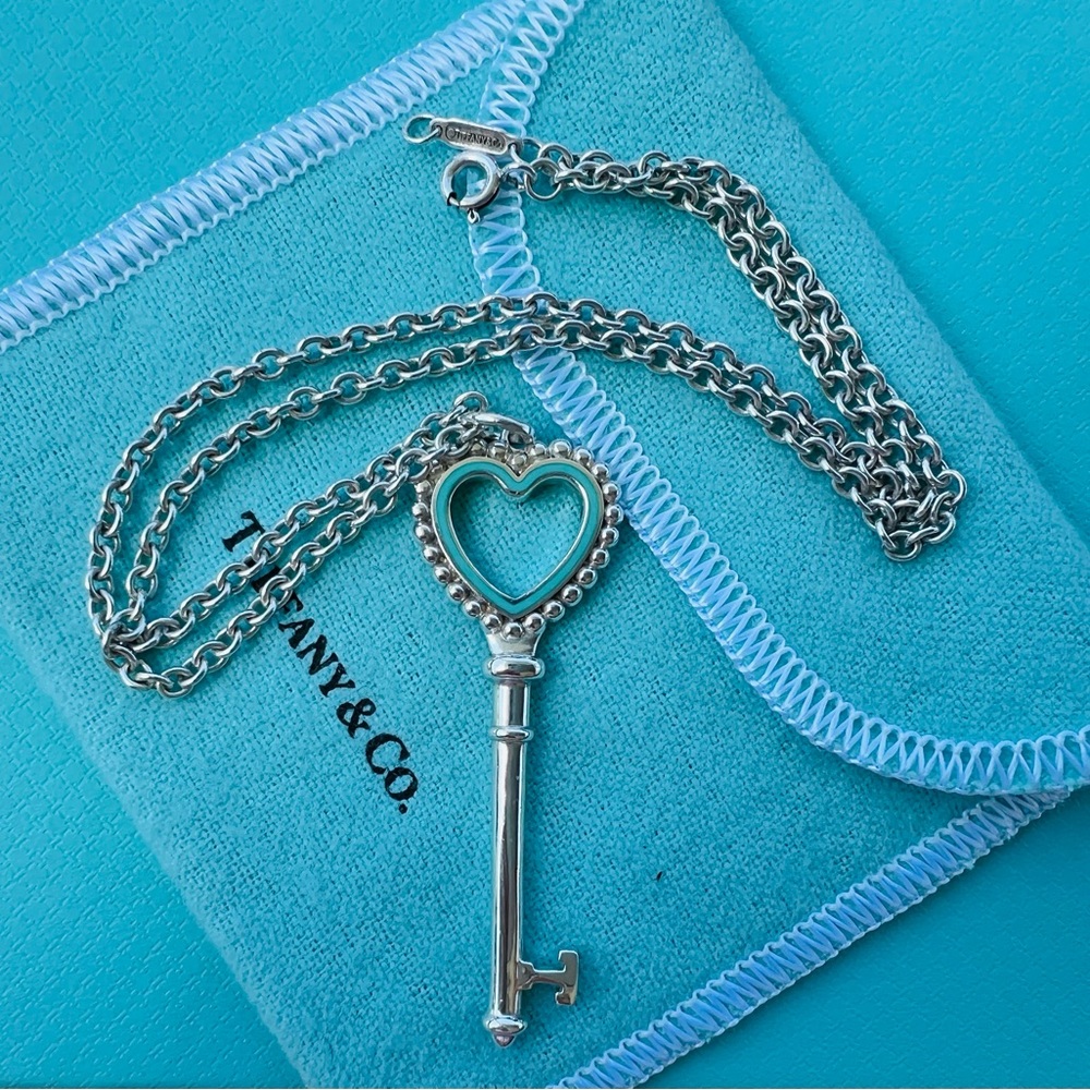 Tiffany Blue Enamel Heart beaded key necklace